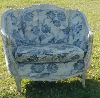 French, Chenille, Velvet, Carved Wood, White Wood, Blue and White Floral